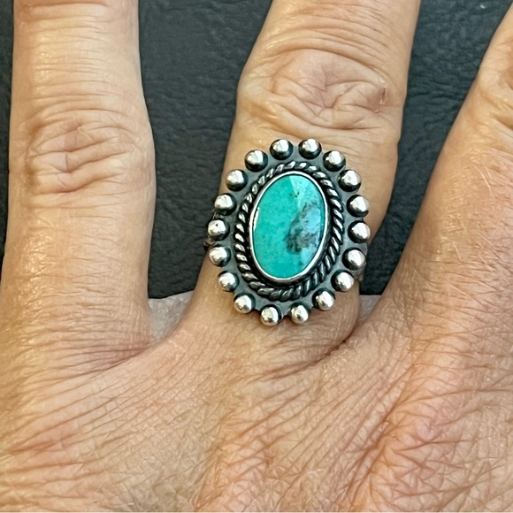 Vintage Native American style sterling silver turquoise ring Size 6.75 - Picture 1 of 10
